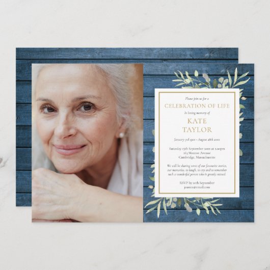 Blauw Rustiek Groen Viering van het Leven Foto Kaart (Voorkant / Achterkant)