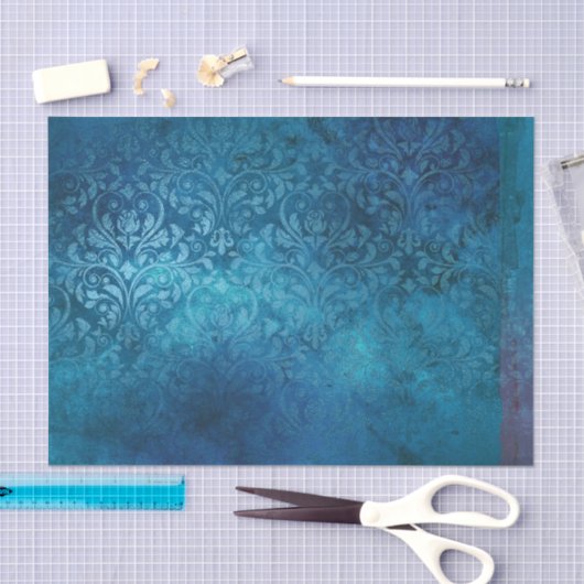 Blauw Rustiek Grunge Damask, noodlijdend Tissuepapier (Craft)