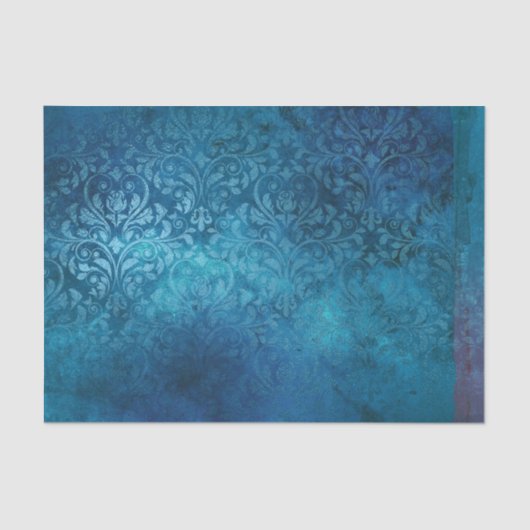 Blauw Rustiek Grunge Damask, noodlijdend Tissuepapier (Voorkant)