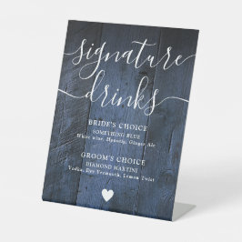 Blauw Rustiek Hout Boho Schuur Signature Drinken Reclamebord Met Voetstuk