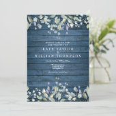 Blauw Rustiek Hout Groen Bloem Bruiloft Kaart (Staand voorkant)