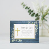 Blauw rustiek hout groen christelijke uitvaart bedankkaart (Staand voorkant)