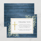 Blauw rustiek hout groen christelijke uitvaart bedankkaart (Voorkant / Achterkant)