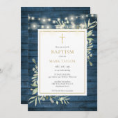 Blauw Rustiek Hout Groen Doop Doop Kaart (Voorkant / Achterkant)