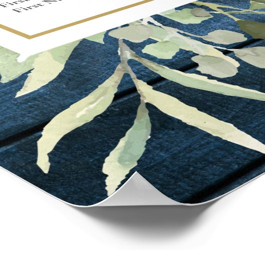 Blauw Rustiek Hout Groene Huwelijks Zitplaatskaart Poster (Hoek)