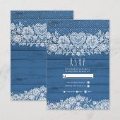 Blauw Rustiek Hout Kant Boerderij Schuur Huwelijk RSVP Kaartje (Voorkant / Achterkant)
