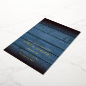 Blauw rustiek hout landelijk schriftelijke bewaar  folie uitnodiging (Gedraaid)