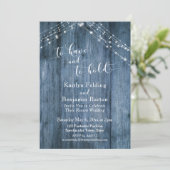 Blauw Rustiek Hout & Lichtjes Om Vast te Houden Kaart (Staand voorkant)