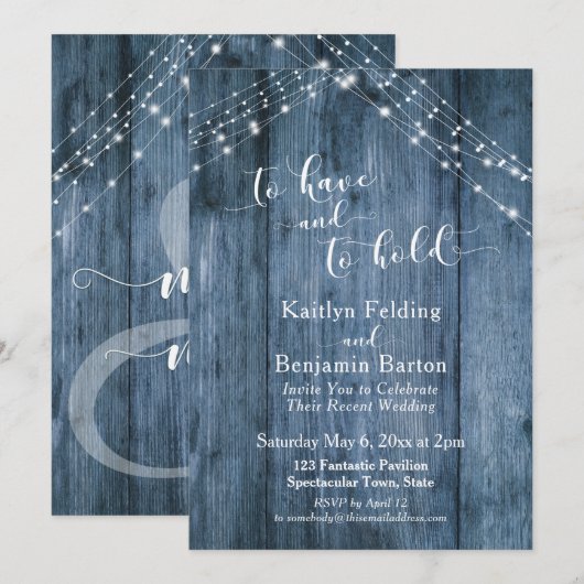 Blauw Rustiek Hout & Lichtjes Om Vast te Houden Kaart (Voorkant / Achterkant)