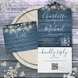 Blauw Rustiek Hout QR Code Metselwerk Potten Licht All In One Uitnodiging