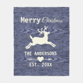 Blauw Rustiek Hout Rendier Familie Kerstmis Fleece Deken (Voorkant)