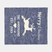 Blauw Rustiek Hout Rendier Familie Kerstmis Fleece Deken (Voorkant (Horizontaal))