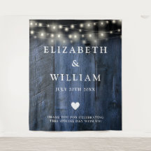 Blauw Rustiek Hout String Licht Foto Booth Achterg