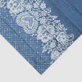 Blauw Rustiek Hout & Witte Kant Sierlijke Boerderi Tissuepapier (Detail)