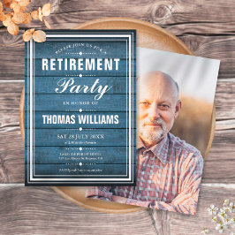 Blauw rustiek houten panelen foto verjaardagsfeest kaart