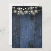 Blauw rustiek houten slingerlicht boho bruiloft save the date (Achterkant)