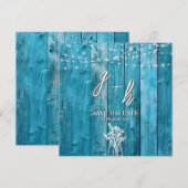Blauw Rustiek Houten Slingerlichten Chic Save the (Voorkant / Achterkant)