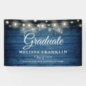Blauw rustiek houten slingerlichten diploma banner (Horizontaal)