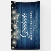 Blauw rustiek houten slingerlichten diploma banner (Verticaal)