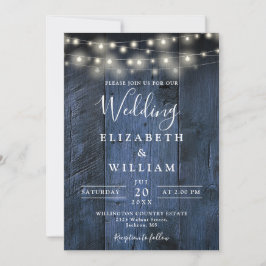 Blauw Rustiek Houten Verlichting Wedding All-in-On Kaart