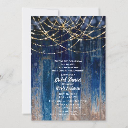 Blauw rustiek Kustschuur Wood Bokeh Vrijgezellenfe Kaart (Voorkant)