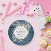 Blauw rustiek monogram groen couples bruisbabyshow papieren bordje (Feest)