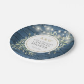 Blauw rustiek monogram groen couples bruisbabyshow papieren bordje (Gekanteld)