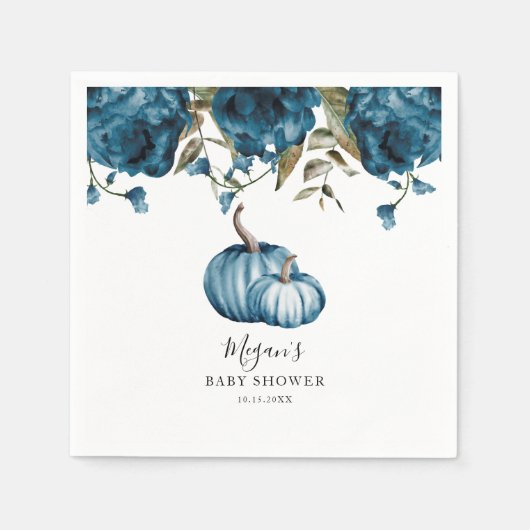 Blauw Rustiek Pompoen Herfst Baby shower Servet (Voorkant)