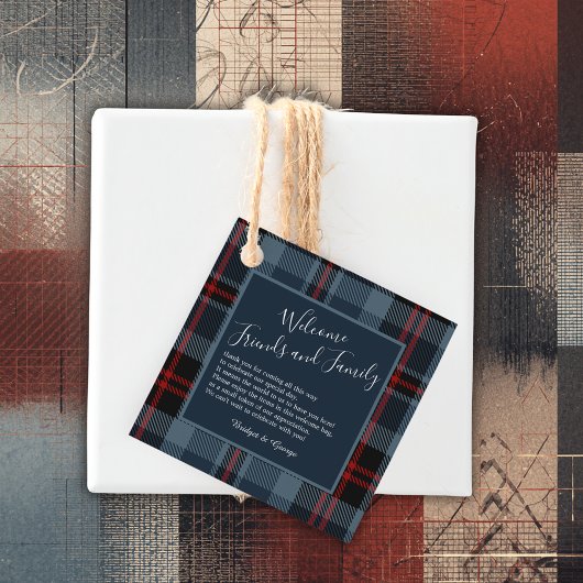 blauw rustiek schotse tartan bruiloft bedankjes labels
