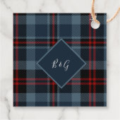 blauw rustiek schotse tartan bruiloft bedankjes labels (Achterkant)