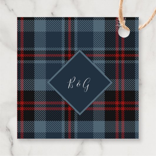 blauw rustiek schotse tartan bruiloft bedankjes labels (Achterkant)