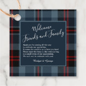 blauw rustiek schotse tartan bruiloft bedankjes labels (Voorkant)