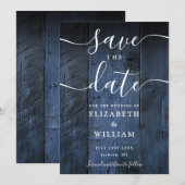 Blauw rustiek schuur hout Boho Chic bruiloft Save The Date (Voorkant / Achterkant)