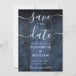 Blauw rustiek schuur hout Boho Chic bruiloft Save The Date