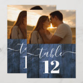 Blauw Rustiek Schuur Hout Boho Foto Tafelnummer (Voorkant / Achterkant)