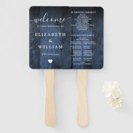 Blauw rustiek schuur hout boho trouwprogramma handwaaier