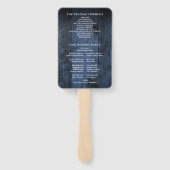Blauw rustiek schuur hout boho trouwprogramma handwaaier (Achterkant)