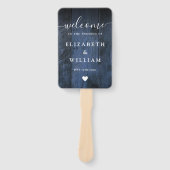 Blauw rustiek schuur hout boho trouwprogramma handwaaier (Voorkant)