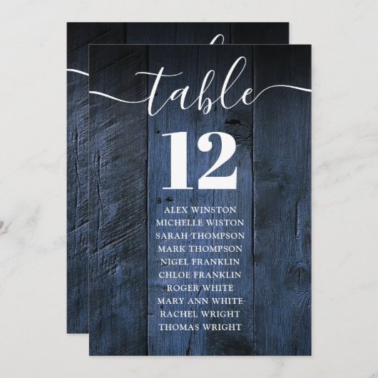 Blauw Rustiek Schuur Hout Tafel Nummer Zitting Gra Kaart (Voorkant / Achterkant)