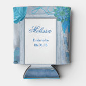 Blauw rustiek thema vrijgezellenfeest blikjeskoeler (Voorkant)