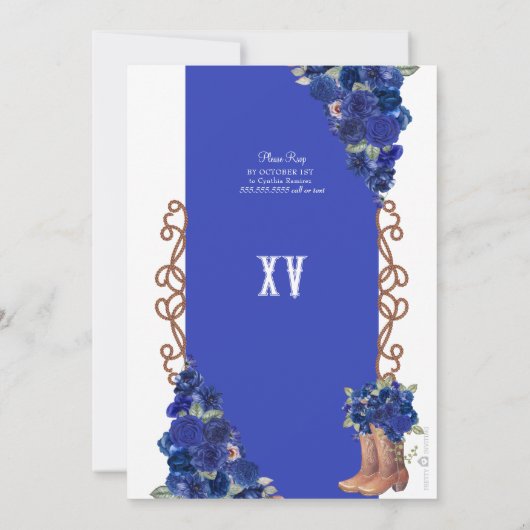 Blauw Rustiek Western Charro Cowboy Laarzen Quince Kaart (Achterkant)