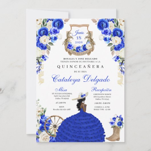 Blauw Rustiek Western Charro Prinses Quinceañera Kaart (Voorkant)