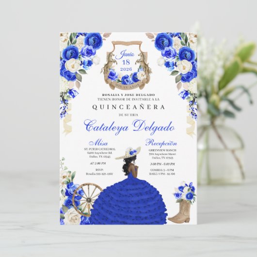 Blauw Rustiek Western Charro Prinses Quinceañera Kaart (Staand voorkant)