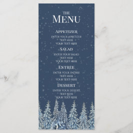 Blauw rustiek winter bos bruiloftsmenu menu