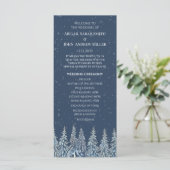 Blauw rustiek winter bos huwelijksprogramma programmakaart (Staand voorkant)