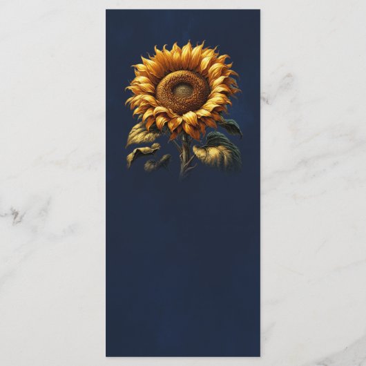 Blauw Rustiek Zonnebloem Bruiloft Menu (Achterkant)