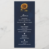 Blauw Rustiek Zonnebloem Bruiloft Menu (Voorkant)