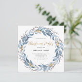 Blauw Rustieke Aquarel Kerstfeest  Kaart (Staand voorkant)