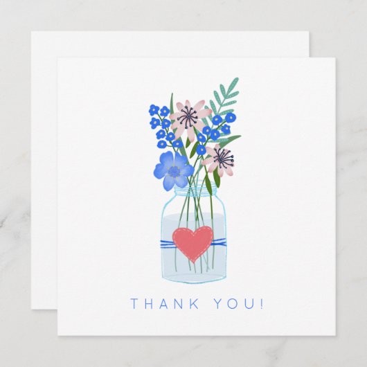 Blauw rustieke bloem bedankje bedankkaart (Voorkant / Achterkant)