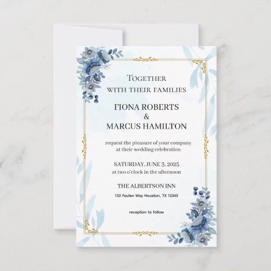 Blauw Rustieke Bloemen Elegant Save the Date (Voorkant)